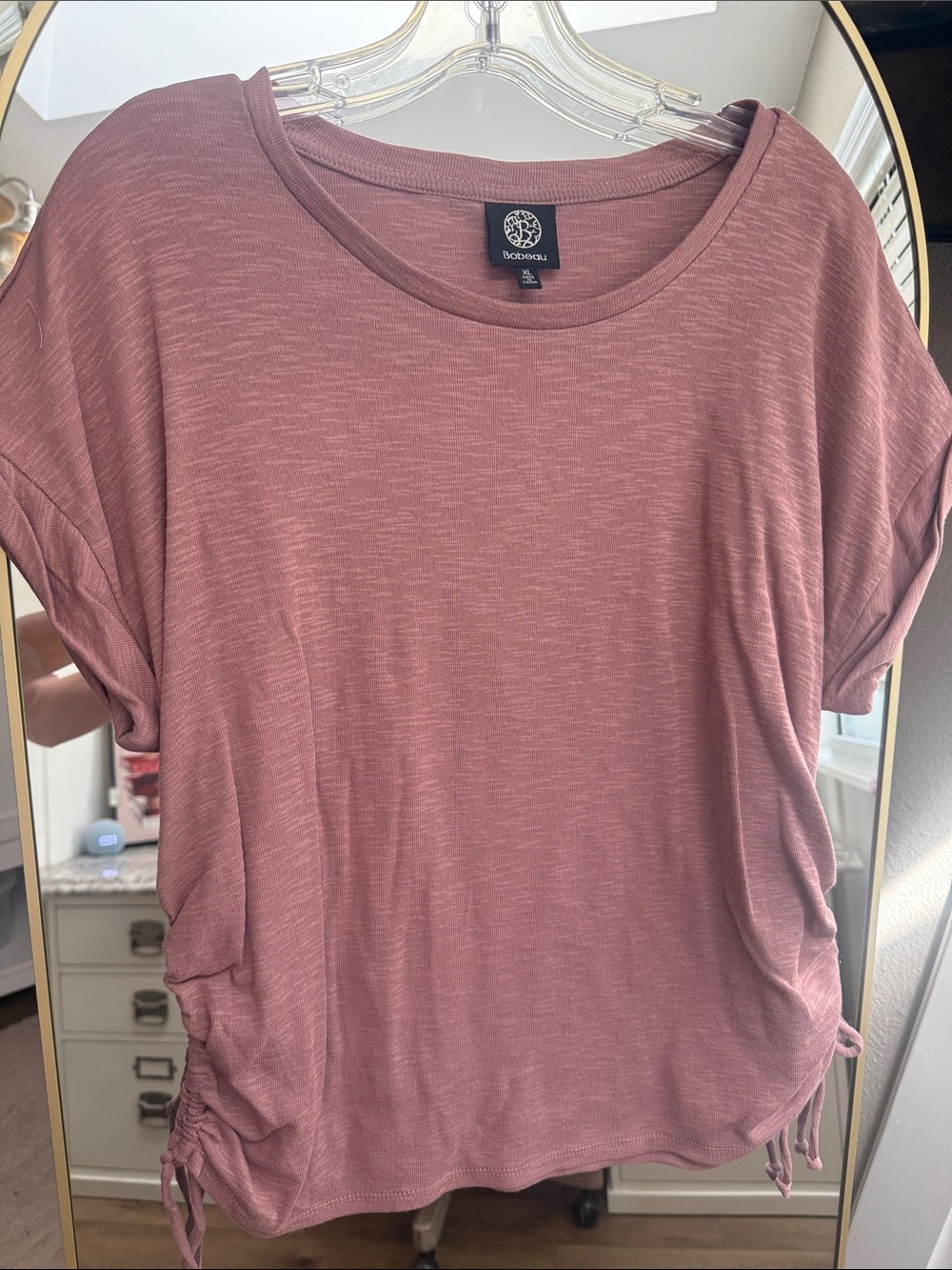 bobeau Dusty Rose Short Sleeve Ruched Side Tee